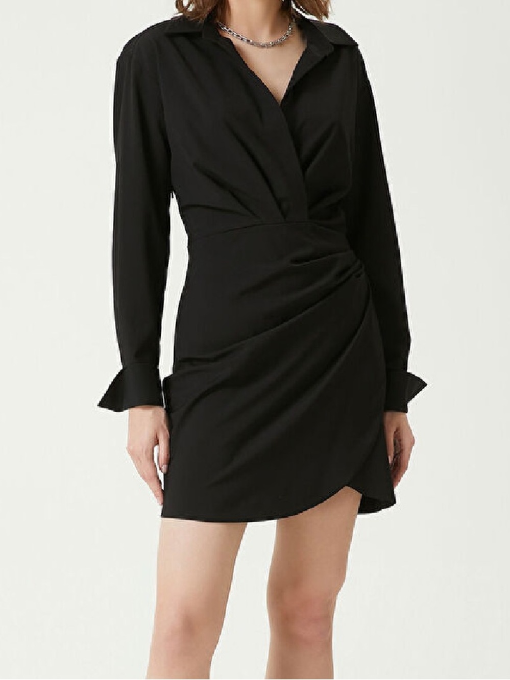 NWT Cider Black Long-Sleeve Wrap Shirt Dress